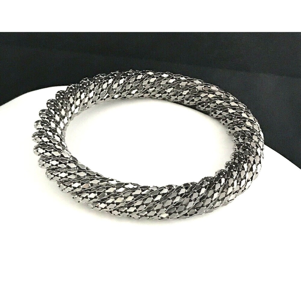 New Hematite Tone Mesh Bangle Bracelet Woven Wrap Design 8.5 Inch - 3Z